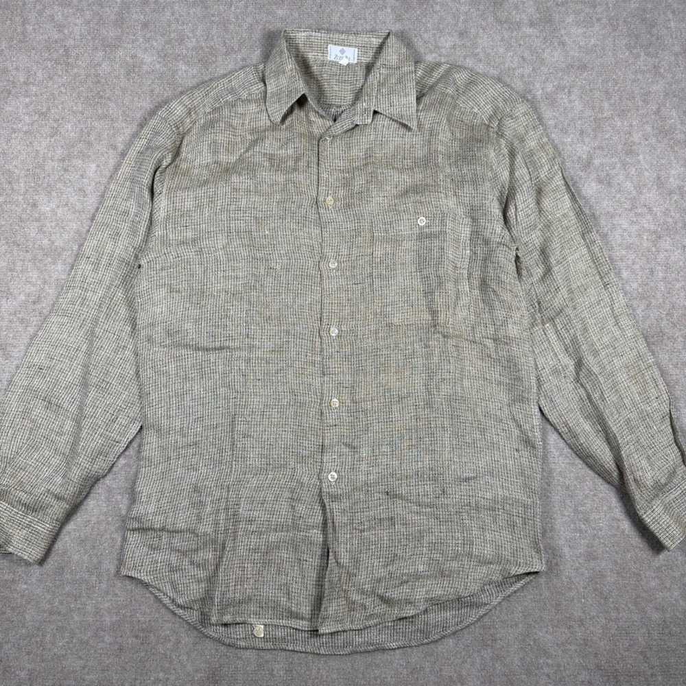 Zanella Mens Size S Brown 100% Linen Long Sleeve Button Up Shirt Made in Italy
